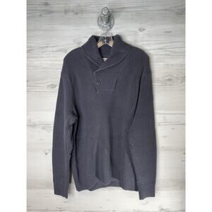 Duluth Trading Sweater Mens XL Ink Blue Shawl‎ Collar Button Knit Elbow Patch
